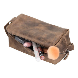 Bouletta Deri Makyaj Çantası Large / Koyu Kahve Eve - Hakiki Deri Makyaj Çantası Premium Koruma