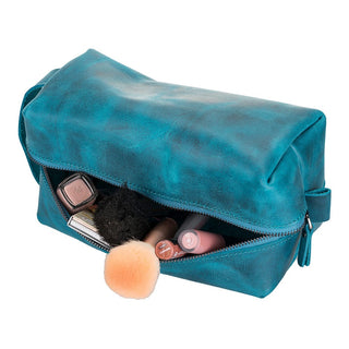 Bouletta Deri Makyaj Çantası Large / Mavi Eve - Hakiki Deri Makyaj Çantası Premium Koruma