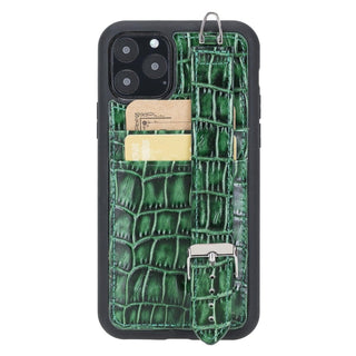 Bouletta Cep Telefonu Kılıfları iPhone 11 Pro / Crocodile Yeşil Apple iPhone 11 Serisi Bileklikli Deri Kartlıklı Arka Kapak Premium Koruma