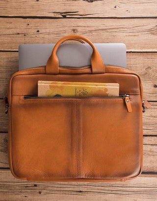 Bouletta Laptop Briefcase Tan Apollo Leather Business Briefcase / Laptop Case 14" Premium Koruma