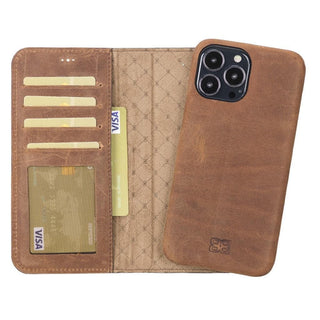 Bouletta Cep Telefonu Kılıfları iPhone 13 Pro / Antik Kahve Apple iPhone 13 Serisi Cüzdanlı Çıkarılabilir Tam Kaplama Deri Kılıf Premium Koruma