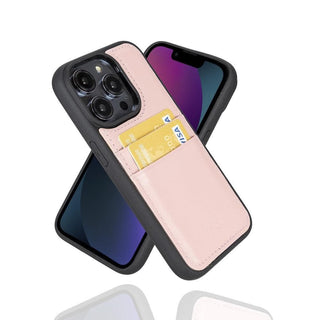 Bouletta Cep Telefonu Kılıfları iPhone 14 Pro / Pembe Apple iPhone 14 Serisi Kartlıklı Deri Arka Kapak Premium Koruma