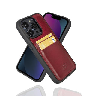 Bouletta Cep Telefonu Kılıfları iPhone 15 Pro / Kırmızı Apple iPhone 15 Serisi Kartlıklı Deri Arka Kapak Premium Koruma