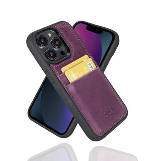 Bouletta Cep Telefonu Kılıfları iPhone 15 Pro Max / Mor Apple iPhone 15 Serisi Kartlıklı Deri Arka Kapak Premium Koruma