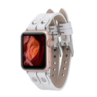 Bouletta Kol Saati Kayışları Beyaz Apple Watch Deri Kayış – Durham Ely Gold Boncuklu Premium Koruma