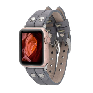 Bouletta Kol Saati Kayışları Gri Apple Watch Deri Kayış – Durham Ely Gold Boncuklu Premium Koruma