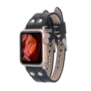 Bouletta Kol Saati Kayışları Siyah Apple Watch Deri Kayış – Durham Ely Gold Boncuklu Premium Koruma