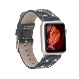 Bouletta Kol Saati Kayışları Siyah-Gümüş Trok Apple Watch Deri Kayış – Glasgow Cross Premium Koruma