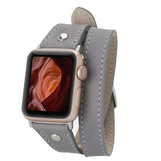 Bouletta Kol Saati Kayışları Gri Apple Watch Deri Kayış – Leeds Tam Tur İnce Gümüş rengi Boncuklu Premium Koruma