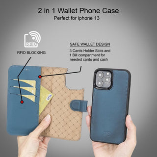 El Yapımı Deri iPhone 13 Pro Max Çıkarılabilir Cüzdanlı Kılıf – Kartlıklı, Minimalist, Hakiki Deri Telefon Cüzdanı