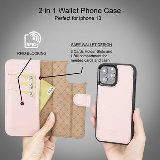 El Yapımı Deri iPhone 13 Pro Max Çıkarılabilir Cüzdanlı Kılıf – Kartlıklı, Minimalist, Hakiki Deri Telefon Cüzdanı