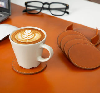 Bouletta Coaster Set Sandy Tan Divine Cup Leather Coaster Set Premium Koruma
