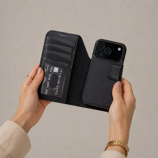 Bouletta Phone Case Black Elite Magic iPhone 17 Pro Leather Detachable Wallet Case Premium Koruma