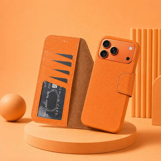 Bouletta Phone Case Orange Elite Magic iPhone 17 Pro Leather Detachable Wallet Case Premium Koruma