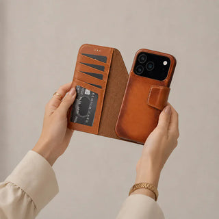Bouletta Phone Case Tan Elite Magic iPhone 17 Pro Leather Detachable Wallet Case Premium Koruma