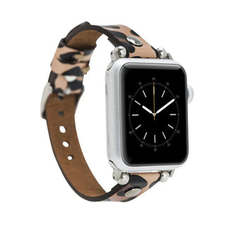 Bouletta Watch Band Leopard Tan / 44 / 45 / 46 / 49mm Ferro Leather Apple Watch Band with Silver Trok Premium Koruma
