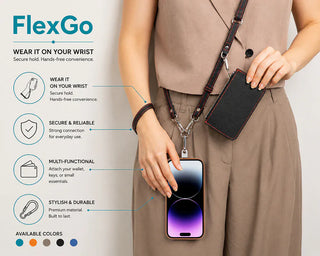 Bouletta Cell Phone Crossbody Bag FlexGo PU Leather Phone Strap & Wallet Set – Clip-On Flex Premium Koruma