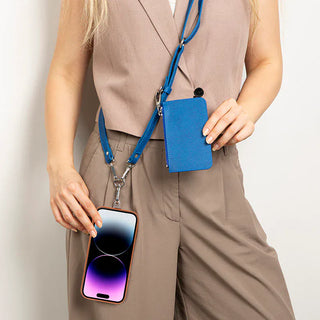 Bouletta Cell Phone Crossbody Bag Blue FlexGo PU Leather Phone Strap & Wallet Set – Clip-On Flex Premium Koruma