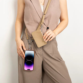 Bouletta Cell Phone Crossbody Bag Mink FlexGo PU Leather Phone Strap & Wallet Set – Clip-On Flex Premium Koruma