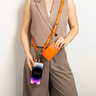 Bouletta Cell Phone Crossbody Bag Orange FlexGo PU Leather Phone Strap & Wallet Set – Clip-On Flex Premium Koruma