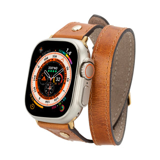 Bouletta Watch Band Moccasin / 44 / 45 / 46 / 49mm Hector Double Tour Leather Apple Watch Band with Gold Trok Premium Koruma