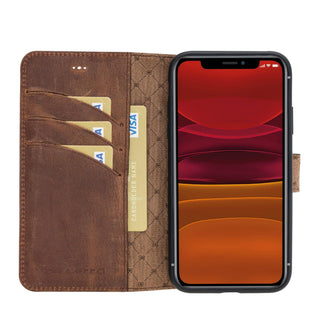 Bouletta Telefon Kılıfı Turuncu iPhone 11 uyumlu Cüzdanlı Hakiki Deri Kılıf Premium Koruma
