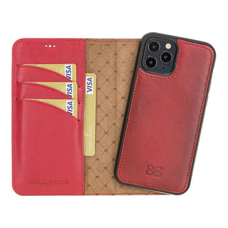 Bouletta Cep Telefonu Kılıfları iPhone 12 / 12 Pro / Kırmızı iPhone 12 Serisi Cüzdanlı Çıkarılabilir Hakiki Deri Kılıf Premium Koruma