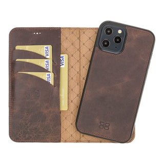 Bouletta Cep Telefonu Kılıfları iPhone 12 / 12 Pro / Koyu Kahve iPhone 12 Serisi Cüzdanlı Çıkarılabilir Hakiki Deri Kılıf Premium Koruma