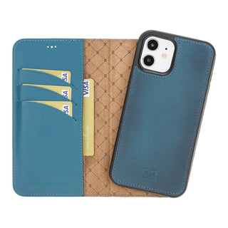 Bouletta Cep Telefonu Kılıfları iPhone 12 / 12 Pro / Mavi iPhone 12 Serisi Cüzdanlı Çıkarılabilir Hakiki Deri Kılıf Premium Koruma
