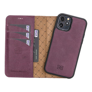 Bouletta Cep Telefonu Kılıfları iPhone 12 / 12 Pro / Mor iPhone 12 Serisi Cüzdanlı Çıkarılabilir Hakiki Deri Kılıf Premium Koruma