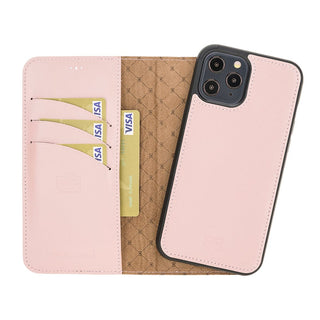 Bouletta Cep Telefonu Kılıfları iPhone 12 / 12 Pro / Pembe iPhone 12 Serisi Cüzdanlı Çıkarılabilir Hakiki Deri Kılıf Premium Koruma
