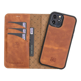 Bouletta Cep Telefonu Kılıfları iPhone 12 / 12 Pro / Tiguan Taba iPhone 12 Serisi Cüzdanlı Çıkarılabilir Hakiki Deri Kılıf Premium Koruma