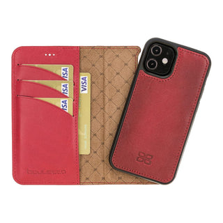 Bouletta Cep Telefonu Kılıfları iPhone 12 Mini / Kırmızı iPhone 12 Serisi Cüzdanlı Çıkarılabilir Hakiki Deri Kılıf Premium Koruma