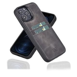 Bouletta Cep Telefonu Kılıfları iPhone 13 / Gri iPhone 13 Serisi Kartlıklı Hakiki Deri Arka Kapak Premium Koruma