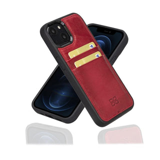 Bouletta Cep Telefonu Kılıfları iPhone 13 Mini / Kırmızı iPhone 13 Serisi Kartlıklı Hakiki Deri Arka Kapak Premium Koruma