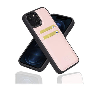 Bouletta Cep Telefonu Kılıfları iPhone 13 Mini / Pembe iPhone 13 Serisi Kartlıklı Hakiki Deri Arka Kapak Premium Koruma