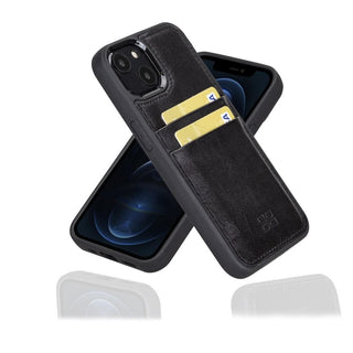 Bouletta Cep Telefonu Kılıfları iPhone 13 Mini / Siyah iPhone 13 Serisi Kartlıklı Hakiki Deri Arka Kapak Premium Koruma