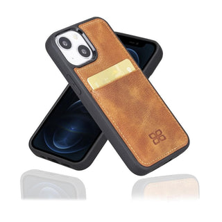 Bouletta Cep Telefonu Kılıfları iPhone 13 Mini / Tiguan Taba iPhone 13 Serisi Kartlıklı Hakiki Deri Arka Kapak Premium Koruma