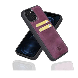 Bouletta Cep Telefonu Kılıfları iPhone 13 / Mor iPhone 13 Serisi Kartlıklı Hakiki Deri Arka Kapak Premium Koruma