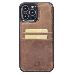 Bouletta Cep Telefonu Kılıfları iPhone 13 Pro / Antik Kahve iPhone 13 Serisi Kartlıklı Hakiki Deri Arka Kapak Premium Koruma