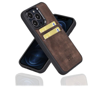 Bouletta Cep Telefonu Kılıfları iPhone 13 Pro / Koyu Kahve iPhone 13 Serisi Kartlıklı Hakiki Deri Arka Kapak Premium Koruma