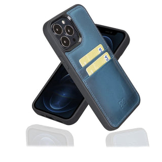 Bouletta Cep Telefonu Kılıfları iPhone 13 Pro / Mavi iPhone 13 Serisi Kartlıklı Hakiki Deri Arka Kapak Premium Koruma
