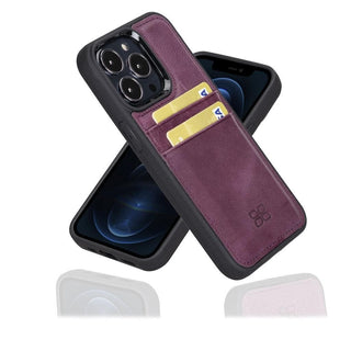 Bouletta Cep Telefonu Kılıfları iPhone 13 Pro / Mor iPhone 13 Serisi Kartlıklı Hakiki Deri Arka Kapak Premium Koruma