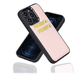 Bouletta Cep Telefonu Kılıfları iPhone 13 Pro / Pembe iPhone 13 Serisi Kartlıklı Hakiki Deri Arka Kapak Premium Koruma