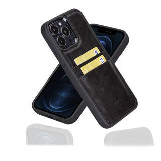 Bouletta Cep Telefonu Kılıfları iPhone 13 Pro / Siyah iPhone 13 Serisi Kartlıklı Hakiki Deri Arka Kapak Premium Koruma