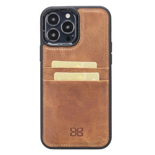 Bouletta Cep Telefonu Kılıfları iPhone 13 Pro / Tiguan Taba iPhone 13 Serisi Kartlıklı Hakiki Deri Arka Kapak Premium Koruma