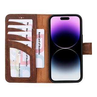 Bouletta Deri iPhone 15 Kılıfı iPhone 15 Cüzdanlı Çıkarılabilir Hakiki Deri Kılıf Premium Koruma