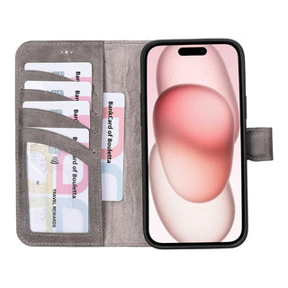 Bouletta Deri iPhone 15 Kılıfı iPhone 15 Cüzdanlı Çıkarılabilir Hakiki Deri Kılıf Premium Koruma