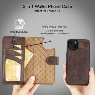 Bouletta Deri iPhone 15 Kılıfı iPhone 15 Cüzdanlı Çıkarılabilir Hakiki Deri Kılıf Premium Koruma