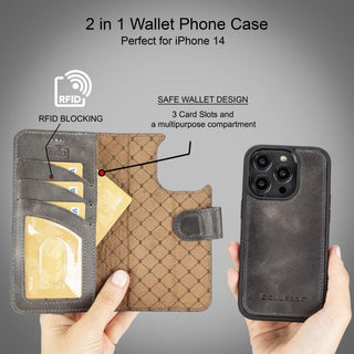 Bouletta Deri iPhone 15 Pro Kılıfı iPhone 15 Pro Cüzdanlı Çıkarılabilir Hakiki Deri Kılıf Premium Koruma